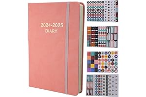 HOYUNLL Academic Diary 2024-2025 A5 Page A Day,Productivity Diary 2024-2025 Day Per Page From Jul 2024 to Jun 2025 with Monthly Tabs, Bookmark, Pen Loop,Planner Sticker and Inner Pocket (Pink)