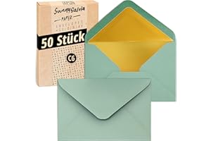 Japun - sobres (50 unidades), sobre sin ventana - DIN C6-162 x 114 mm - interior: oro - color del papel: verde