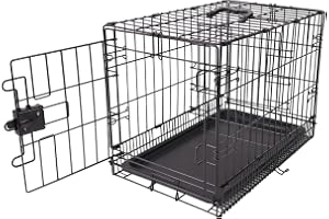 Amazon Basics hopfällbar metallbur till hund med bottenbricka, enkel dörr, svart, 56 L x 33 B x 41 H cm