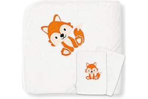 ‎BABYKAJO Baby Hooded Towel Set with 2 Wash Cloths Oeko-Tex Standard 100 Certified Baby Bath Towel Made of Soft Terry Cloth First Equipment Baby Towel with Hood 80 x 80 cm