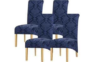 Leorate High Back Dining Chair Covers Stretch Knitted jacquard Chair Slipcovers Large Thick Chair Protector for Kitchen Room Party Banquet Hotel Home Decor (Pack of 4, A-Navy)