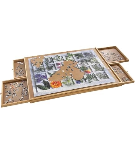 Test : planche de puzzle en bois avec tiroirs et tapis de couverture
