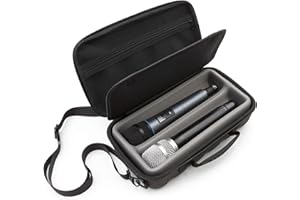 CASEMATIX Kabellose Mikrofonhülle, kompatibel mit zwei kabellosen Mikrofonsystem-Mikrofonen bis zu 26,7 cm von Sennheiser, Shure und mehr – Schlanke Mikrofonhülle für Reisen mit Deckelaufbewahrung für