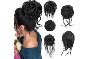 Fulang Hair 5/Pack Haarteil Mit Gummiband, Groß Dutt Haarteil, Gewellt Natürlich Kunsthaar Haargummi Damen Mit Haaren Hochsteckfrisuren Haarverlängerung, Messy Bun Haarteile (5 Stück/Packung) (1B)