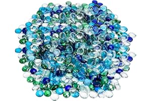 Hiziwimi 3600g(About 800Pcs) Decorative Glass Pebbles, Sky Blue Cobalt Blue Green Transparent, 17-20MM Decorative Glass Stones Granulates, Glass Beads for Vase, Aquariums, Gardens & Crafts Decoration