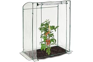 Relaxdays Tomatengewächshaus, PVC-Folie, HBT: 170 x 130 x 75 cm, begehbares Foliengewächshaus mit Tür, transparent/grün