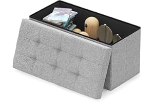 SUHU Sgabello Pieghevole Tessuto Pouf Contenitore Ottomana Morbido Divano Panca Cassapanca Scarpiera Puff Rettangolare Grande Poggiapiedi Moderna Baule da Cameretta Salotto Ingresso Interno Grigio chiaro