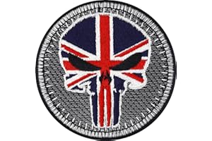 EXPRESS-STICKEREI Biker Patches British Biker Patches for Leather Vest | Skull mask Biker Patches for Vest | Motorbike Biker Patches Iron on sew on Motorcycle Accessory | 75x75mm