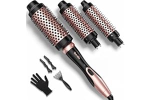 Terviiix Thermal Brush, 3 in 1 spazzola calda, bacchetta arricciacapelli in ceramica, spazzola termica per capelli, 3 ferri arricciacapelli da viaggio intercambiabili (32mm, 38mm e 45mm)
