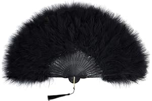 COUCOLAND BABEYOND 1920s Marabou Feather Fan Flapper Folding Hand Fans Feather Fan Handheld for 20s Vintage Gatsby Party (Rib Black)