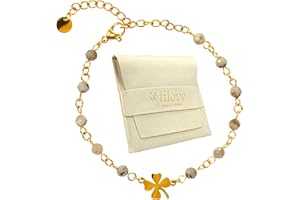 ZINELLO DESIGN TILOVE - Bracelet Femme en Pierre Naturelle – Pierre de Lithothérapie, Chakra et Bien-Être – Trèfle Porte-Bonheur en Acier Inoxydable – Conçu en France – Idée Cadeau Fête des Mères