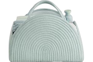 LELEWANGLUO Organisateur de sac à langer, panier de rangement portable pour table à langer, panier à langer, panier à langer, panier à langer avec compartiments et poignées, panier en corde de coton pour fête