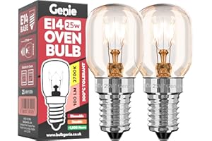 GENIE E14 Screw Oven Bulb 25W 230V SES Pygmy (Pack of 2) Oven-Rated 300°C Heat Tolerant Lamps for Philips, Neff, AEG, Smeg, Zanussi & Bosch Ovens (25, Watts)