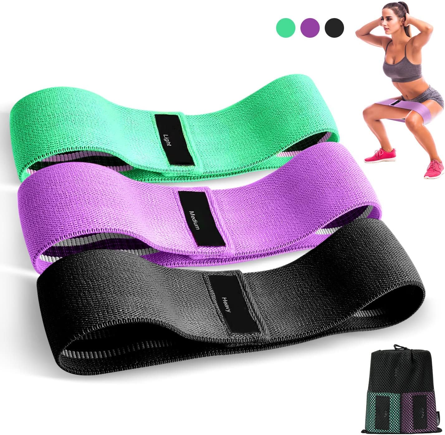 Suright Gomas Elasticas Musculacion, Bandas Elasticas Musculacion Antideslizantes de Tela, Cintas Elasticas Musculacion 3 Niveles de Ejercicios para Gluteos,Cadera,Piernas,Yoga,Pilates,Fitness