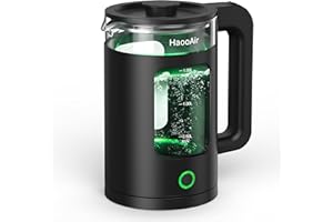 Haooair Electric Kettle, 1.5 Liter Fast Boil Quiet Glass Kettle with Green LED, Easy to Clean, BPA-Free, Boil-Dry Protection