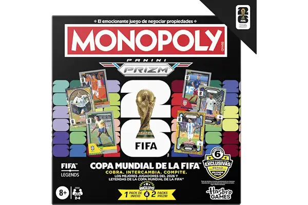 Juego Monopoly Panini Prizm: Copa Mundial de la FIFA I Juego de Mesa con Tema de fútbol y con Cartas coleccionables Monopoly Panini Prizm Copa Mundial de la FIFA 2026 I Edad: 8+ - Versión en español