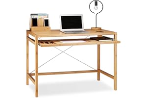 ‎RELAXDAYS Relaxdays Stolik pod komputer, drewniany, wysuwany stolik biurowy, biurko z litego drewna, wys. x szer. x gł.: 76,5 x 106,5 x 55,5 cm, kolor naturalny