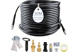 HUACOMMERCE 30m Universal Rohrreinigungsschlauch Set, 5800 PSI/400 bar,Rohrreiniger Premium Set mit Adapter und Düsen&Handschuhe,kompatibel mit Kärcher k2-k7, Lavor, Bosch Hochdruckreiniger