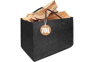 BSWAY Panier à Bûches 𝐗𝐗𝐋, 𝟕𝟎𝐋 Pliable Panier en Feutre mit Épais Feutre, Panier à Provisions, Bois de Chauffage Sac en Feutre pour Bois, Jouets, Journaux, Fruits, Vêtements -55x30x40cm