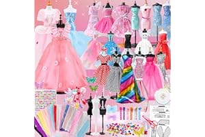 WSNDM 400+ Stücke Modedesign Mädchen, DIY Kunst und Bastelset Nähsets Sketchbook Stoffschere, Fashion Design Basteln Nähset Set, mit 3 Mannequins, Lernspielzeug, für Mädchen Kinder 8 9 10 11 12 Jahre