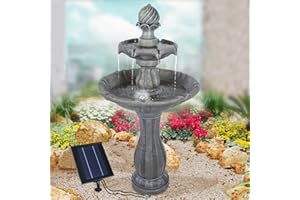 AMUR Fuente de jardín Fuente Solar Jardín clásico con batería de Iones de Litio y luz LED Fuente Baño de pájaros Cascada