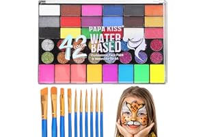 GZGRYTRC Face Painting Kit, 42 Vibrant Face Paints, Professional Face Paint Kit With 10 Brushes, Washable Body Paint, face painting stencils, Ideal for Parties, Performances & Halloween