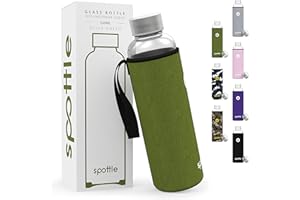 ‎SPOTTLE spottle Trinkflasche aus Glas 1l - Glasflasche 500ml - 750ml - 1 liter mit Neoprenhülle / Schutzhülle - Glastrinkflasche mit Schraubverschluss - Wasserflasche Glas für kohlensäurehaltige Getränke - spülmaschinenfest