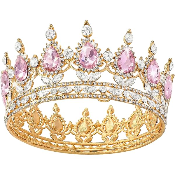 Grevosea Kroon voor vrouwen, koningin-kroon, tiara, strass, verjaardagskronen, bruiloft, bruidshaaraccessoires voor prinsessen, feest, fotorekwisieten (roze A), Eén maat, legering, Geen edelsteen