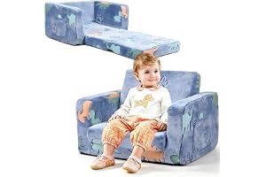 AM ANNA Kids Sofa, Foldable Toddler Couch, 2-in-1 Comfy Toddler Chair & Lounger for Reading, Playroom, Kids Couch Sofa for Girls Boys Birthday Gift, Grey Dinosaur (Dinosaur)