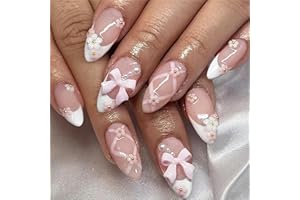 Yamobi 24 sztuki sztucznych paznokci, brokatowe paznokcie, krótkie, francuskie paznokcie do naklejania, Y2K Press On Nail Nail Press On Nail Shape, do manicure "zrób to sam"