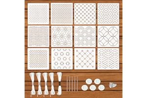 BOXOB 28pcs Plastic Sashiko Stencil Kit, Include 12pcs Geometric Simple Sashiko Embroidery Template 1pcs Thimble 5pcs Needle 5 Roll Threads 5 Finger Holders for Hand Quilting Sewing Embroidery