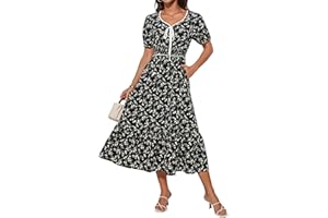 GRACE KARIN Robe d'été 2025 pour femmes, robe midi fluide et fluide à manches courtes et col en V smocké