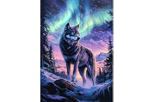 QINRUBB DIY Wolf Diamond Painting Erwachsene, 5D Nordlichter Diamant Painting Bilder Anfänger, Runder Wald Vollbohrer Diamanten Malerei Stickerei Kreuzstich Geschenke Home Wand Dekor 30x40cm