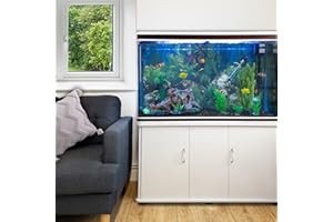 MONSTER SHOP MonsterShop Large Fish Tank White 4ft 300L 65 Gal Aquarium Marine Tropical Saltwater Freshwater. White Cabinet Storage Stand. Black Gravel. Filter, Air Pump, Heater, LED Light Tank Accessories…