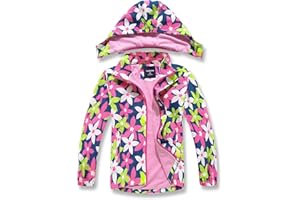 BRONG Chaquetas impermeables para niña, abrigo forrado de forro polar con estampado floral, cremallera cálida, cortavientos ligero, suave