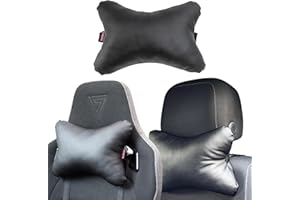 H&F HEIMTEXTILIEN Poduszka na kark | poduszka na fotel gamingowy | zagłówek do fotela samochodowego | poduszka podróżna ze sztucznej skóry | wygodna i wodoodporna poduszka w podróży | kolor: czarny