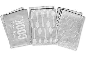 ‎JILDA-TEX jilda-tex Geschirrtücher Küchentücher Spültücher 6er Pack 100% Baumwolle Verschiedene Designs (Kiss The Cook)