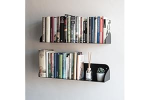 MILUKA Set 2 Mensole da Muro Design Moderne 60 cm | Libreria Scaffale Metallo Nera | Libreria da Parete Sospesa | Mensole per Libri, Mensole Camaretta Bambina e Scaffale Cucina (2, Nero)