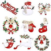 9 Pezzi Spilla di Natale Pin di Neve Set con Decorazioni Natalizie in Cristallo di Strass