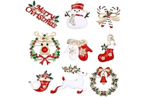 MELLIEX 9 Stück Weihnachten Broschen Pin Set Strass Weihnachtsbroschen Kristall Weihnachtsschmuck für Kleidung Geschenk Ornamente