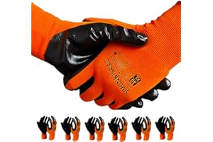 SIMON&ISAAC EN 388 Sicherheits Arbeitshandschuhe herren Nitril rutschfeste verschleißfeste Anti-Penetration Handschuhe 6 Paar Größe 10/XL (orange, XL)
