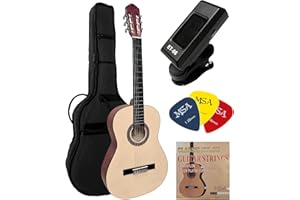 MSA MUSIKINSTRUMENTE 4/4 guitare classique nature avec accessoire, set sac, cordes, plectre, accordeur