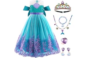 CNEXMIN Costume Sirena Bambina Sirena Principessa Vestito Costume Con Corona Collana Set Vestito Sirena Bambina Vestire Da Cosplay Compleanno CarnevaleNatale Cerimonia Abito Festa Abito 2 3 4 5 6 7 8 9 Anni