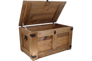 CREATIVE COOPER holzbox, schatztruhe, aufbewahrungsbox, betttruhe, rustikal truhentisch, couchtisch, spielzeugkiste, 77x49x45 cm, Handarbeit holztruhe, Eco Holzöl Braun