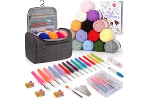 ‎COOPAY Coopay 73 Stück Häkelset für Anfänger, Tragbar Häkelnadel Set mit 15 Wolle, Tasche, Häkelzubehör, 2,0-10 mm Ergonomische Häkelnadeln mit Lang Weicher Griff, Praktische Häkelnadel Set, Grau