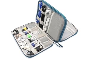 Teskyer Sac de Rangement Câble, Sac de Rangement d’Accessoires Électroniques, Étanche, Antichoc Anti, Accessoires de Voyage, 2 Couche, Vert Foncé