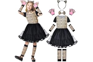 JONRRYIN 10 sztuk Kostium Leopard Dziewczyny, Zwierzę Sukienka Leopard, Kostiumy Dziewczyny Leopard Karnawał Spódnica Tutu Karnawał Sukienka Księżniczka z uszami Opaska do włosów Muszka