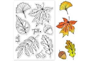 ‎GLOBLELAND GLOBLELAND Herbst Fall Blätter Stempel, Maple Leaf Acorn Hello Silikon Stempel transparent, klarer Stempel für Papierkarten Alben