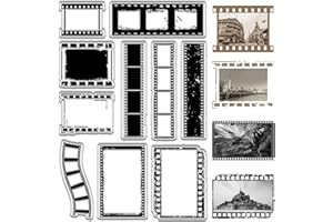 CRASPIRE Tampons en Caoutchouc Transparents avec Bande de Film Vintage, Cadre de Carte Postale Rétro, Sceaux en Silicone Transparents Réutilisables pour la Journalisation, la Fabrication de Cartes
