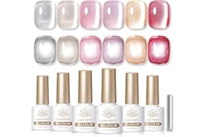 BORN PRETTY Cat Magnetic Eye Gel Nail Polish Jelly Translucent Gel Polish Glitter Shimmer Pearl Auroras Effect 6 Colours Pink Nude Colours Nail Lamp Varnish Manicure Kit for Women Gift Set
